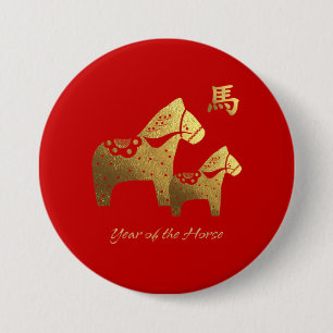 Badge Rond 7,6 Cm Année chinoise des boutons de cadeau de cheval