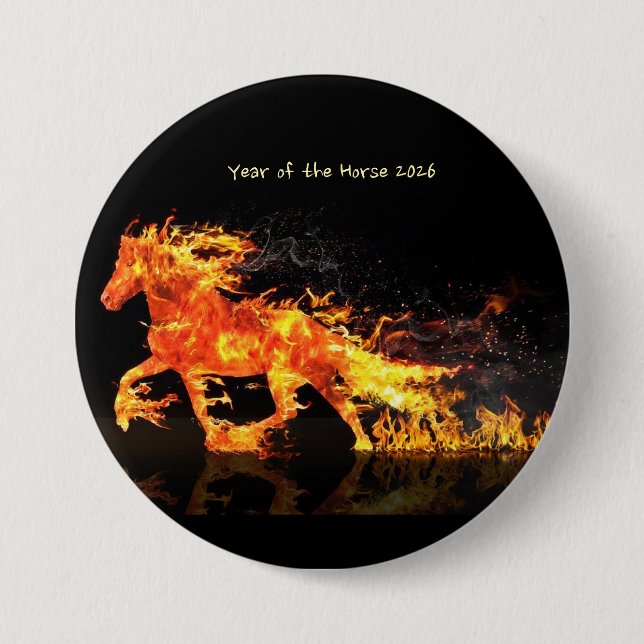 Badge Rond 7,6 Cm Année du Cheval 2026 (Cheval de Feu) (Devant)