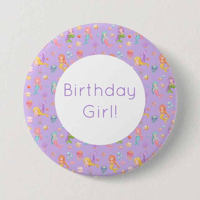 Badge Rond 7,6 Cm Anniversaire de Mermaid (Devant)