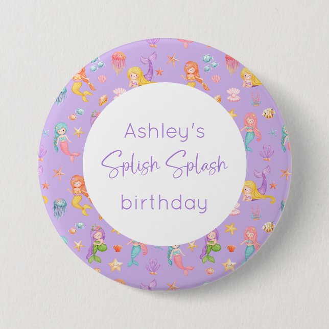 Badge Rond 7,6 Cm Anniversaire de Mermaid (Devant)