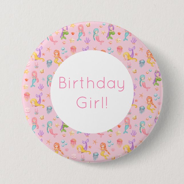 Badge Rond 7,6 Cm Anniversaire de Mermaid (Devant)
