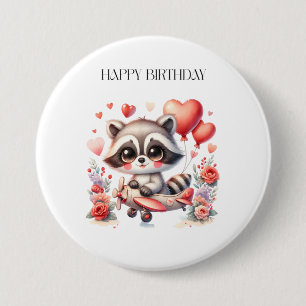 Badge Rond 7,6 Cm Anniversaire de Raton Laveur Volant