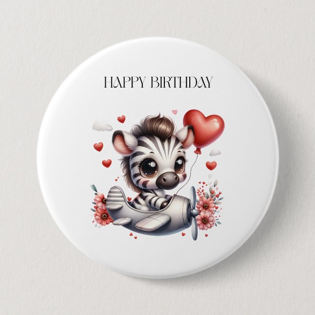 Badge Rond 7,6 Cm Anniversaire de Zebra Pilot (Devant)