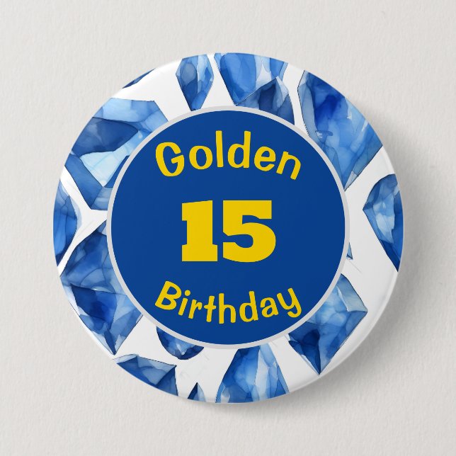Badge Rond 7,6 Cm Anniversaire doré Septembre Pierre d'anniversaire  (Devant)