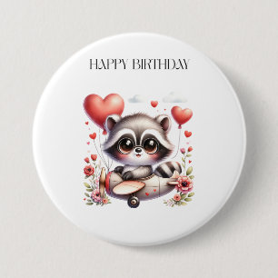 Badge Rond 7,6 Cm Anniversaire du pilote raton laveur