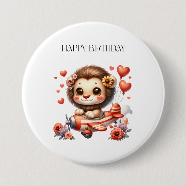 Badge Rond 7,6 Cm Anniversaire Lion Pilote (Devant)
