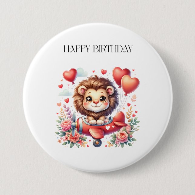 Badge Rond 7,6 Cm Anniversaire Lion Volant (Devant)