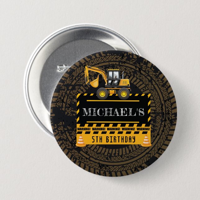 Badge Rond 7,6 Cm Anniversaire personnalisé en construction (Devant & derrière)