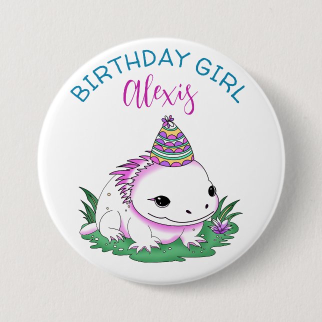 Badge Rond 7,6 Cm Anniversaire Personnalisé Fille Axolotl Thème (Devant)