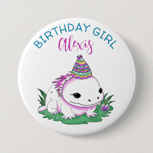 Badge Rond 7,6 Cm Anniversaire Personnalisé Fille Axolotl Thème