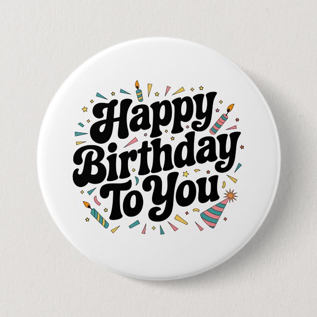Badge Rond 7,6 Cm Anniversaire Rétro Confettis (Devant)