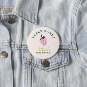 Badge Rond 7,6 Cm Anniversaire rose fraise