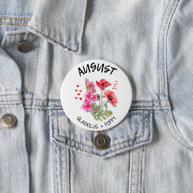 Badge Rond 7,6 Cm AOÛT Mois de naissance Fleur (En situation)