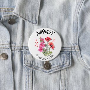 Badge Rond 7,6 Cm AOÛT Mois de naissance Fleur