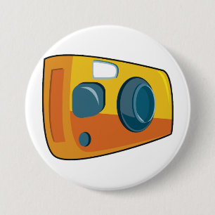 Badge Rond 7,6 Cm Appareil photo rétro jaune à objectif et déclenche