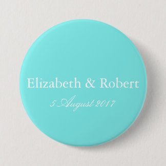 Badge Rond 7,6 Cm Aqua Belle Aqua Mariage de texte bleu et blanc
