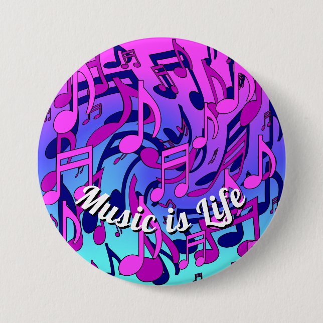 Badge Rond 7,6 Cm Aqua bleu pourpre de beau de musique rose animé de (Devant)