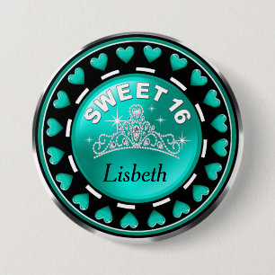 Badge Rond 7,6 Cm Aqua de princesse Tiara Love Hearts du bonbon 16