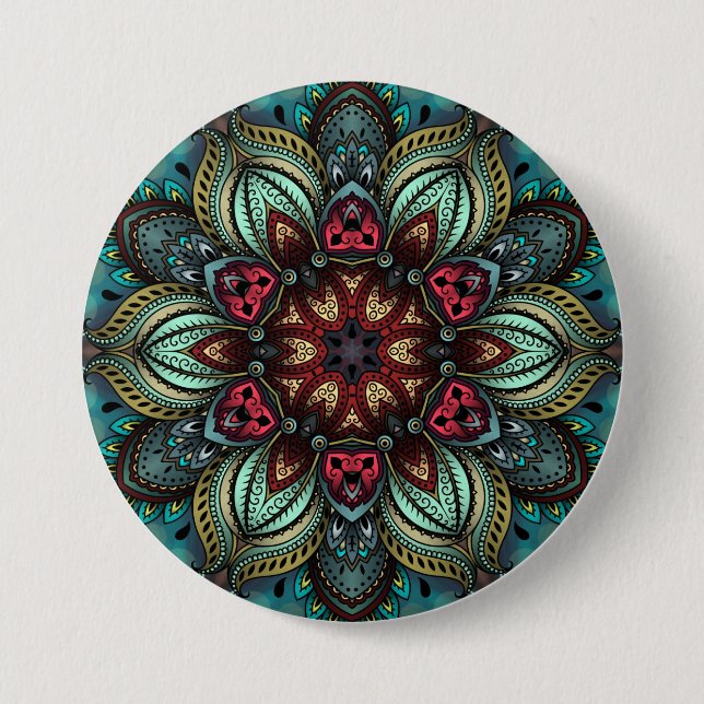 Badge Rond 7,6 Cm Aqua Delight Kaleidoscope Mandala Button (Devant)