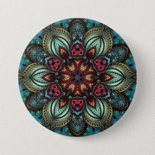 Badge Rond 7,6 Cm Aqua Delight Kaleidoscope Mandala Button
