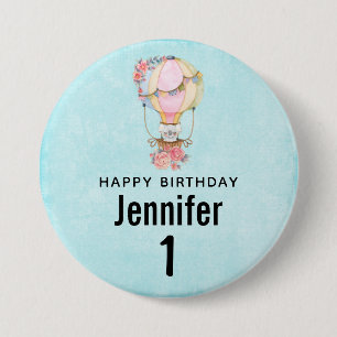 Badge Rond 7,6 Cm Aquarelle à air chaud mignonne Anniversaire