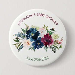 Badge Rond 7,6 Cm Aquarelle Bourgogne Baby shower des fleurs de la m