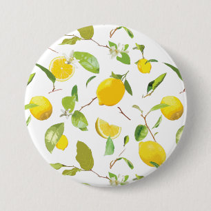 Badge Rond 7,6 Cm Aquarelle Citron & Feuilles 2