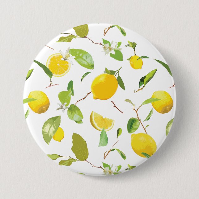 Badge Rond 7,6 Cm Aquarelle Citron & Feuilles 2 (Devant)