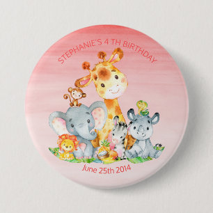 Badge Rond 7,6 Cm Aquarelle Cute Safari Jungle Animaux Anniversaire