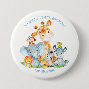 Badge Rond 7,6 Cm Aquarelle Cute Safari Jungle Animaux Anniversaire
