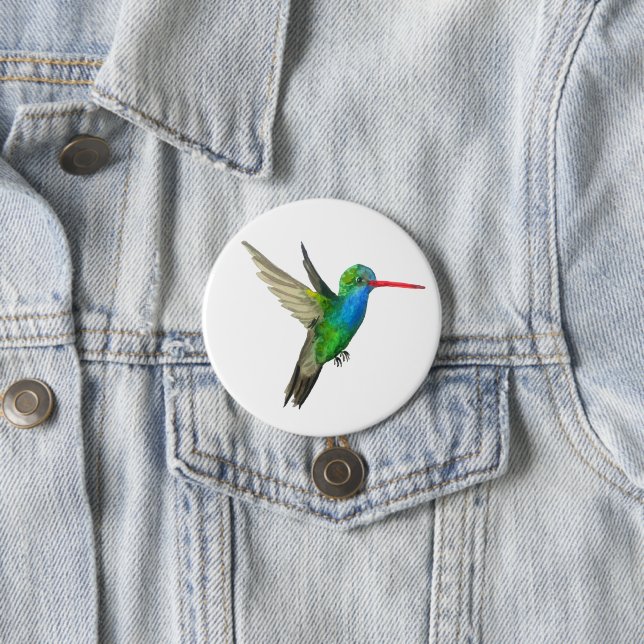 Badge Rond 7,6 Cm Aquarelle de colibri à bec large (En situation)