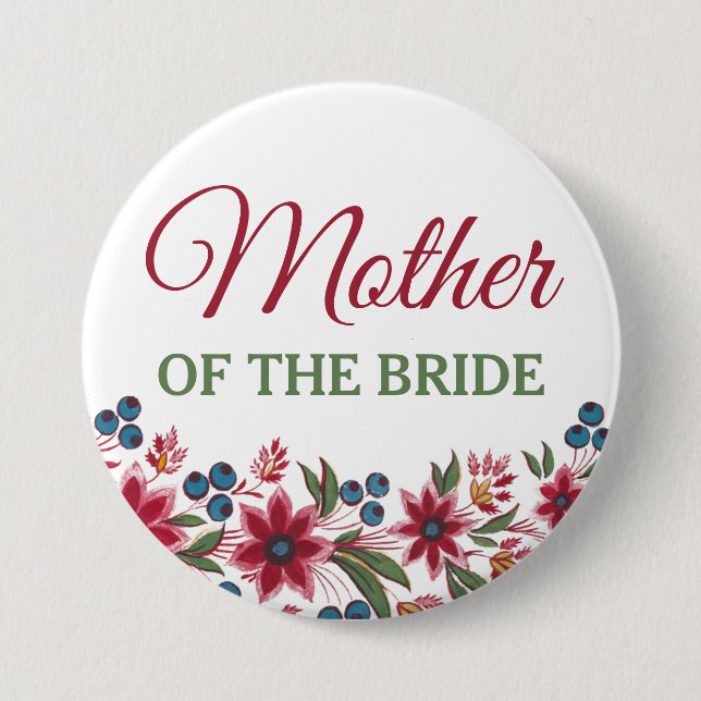 Badge Rond 7,6 Cm Aquarelle Florale Mère De La Mariée (Devant)
