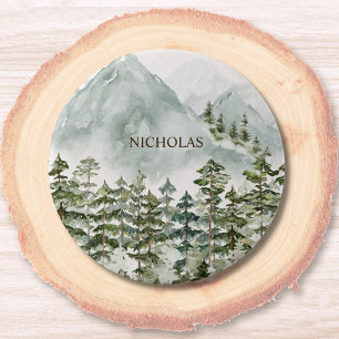 Badge Rond 7,6 Cm Aquarelle naturelle de la forêt et de la montagne