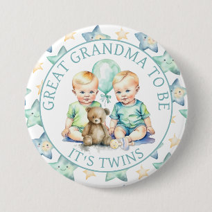 Badge Rond 7,6 Cm Aquarelle Twin Boys Baby shower Grand-mère à être