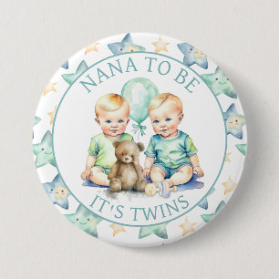 Badge Rond 7,6 Cm Aquarelle Twin Boys Baby shower Nana à être