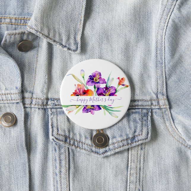 Badge Rond 7,6 Cm Aquarelle violette Iris personnalisée (En situation)