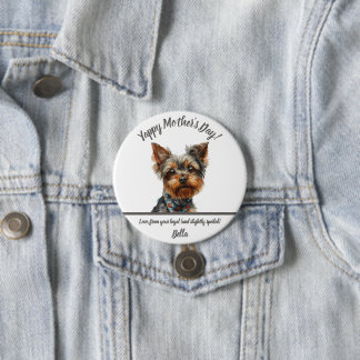 Badge Rond 7,6 Cm Aquarelle Yappy Yorkie fête des mères