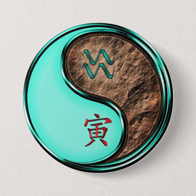 Badge Rond 7,6 Cm Aquarius & Earth Tiger (Devant)