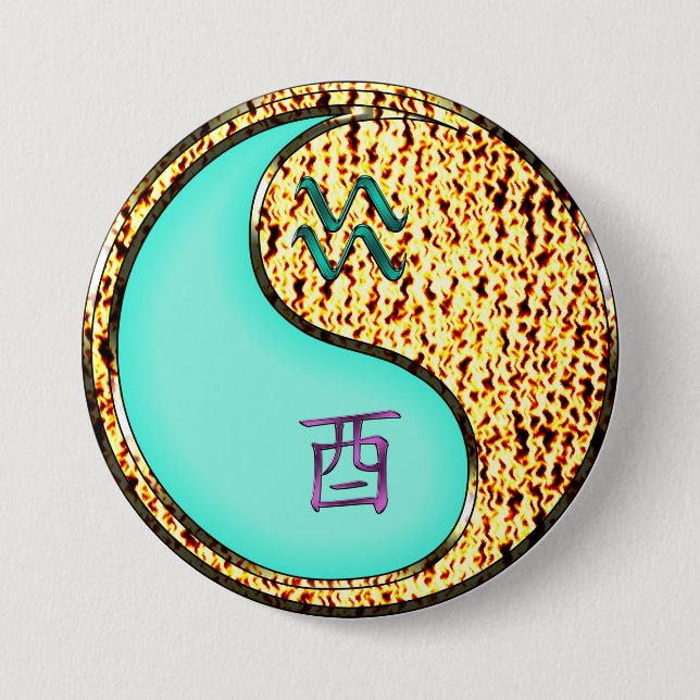 Badge Rond 7,6 Cm Aquarius & Fire Rooster (Devant)