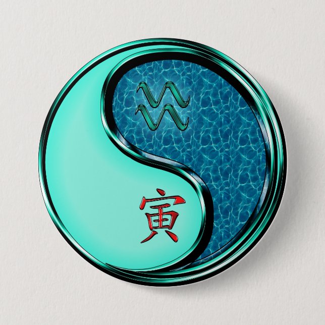 Badge Rond 7,6 Cm Aquarius & Water Tiger (Devant)