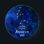 Badge Rond 7,6 Cm Aquarius Zodiac Constellation Blue Galaxy Monogram<br><div class="desc">Aquarius Zodiac Constellation Blue Galaxy Monogramme Design. Avec police de script brossé tendance, couleur arrière - plan céleste bleu foncé, constellation d'étoiles brillantes, et le symbole du porteur d'eau. Symbole astrologique moderne Horoscope de naissance, est parfait pour tous les Anniversaires Aquariens Du 20 Janvier au 18 Février! Avec Monogrammed en...</div>