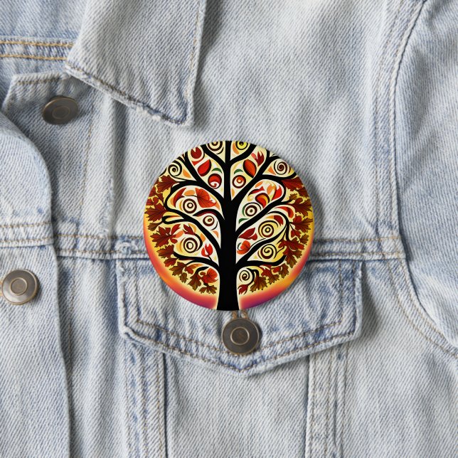 Badge Rond 7,6 Cm Arbre Abstrait de récolte d'automne (En situation)