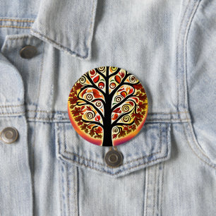 Badge Rond 7,6 Cm Arbre Abstrait de récolte d'automne