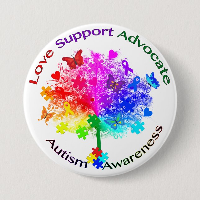 Badge Rond 7,6 Cm Arbre d'arc-en-ciel d'autisme (Devant)