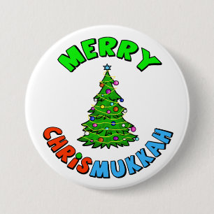 Badge Rond 7,6 Cm Arbre de Noël avec l'étoile de David sur le bout