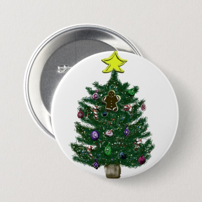 Badge Rond 7,6 Cm Arbre de Noël festif (Devant & derrière)