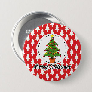 Badge Rond 7,6 Cm Arbre de Noël sur le Motif des pins rouges - Joyeu