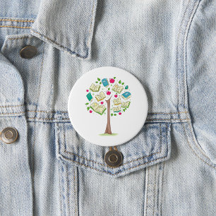 Badge Rond 7,6 Cm Arbre éducatif de connaissances avec des livres
