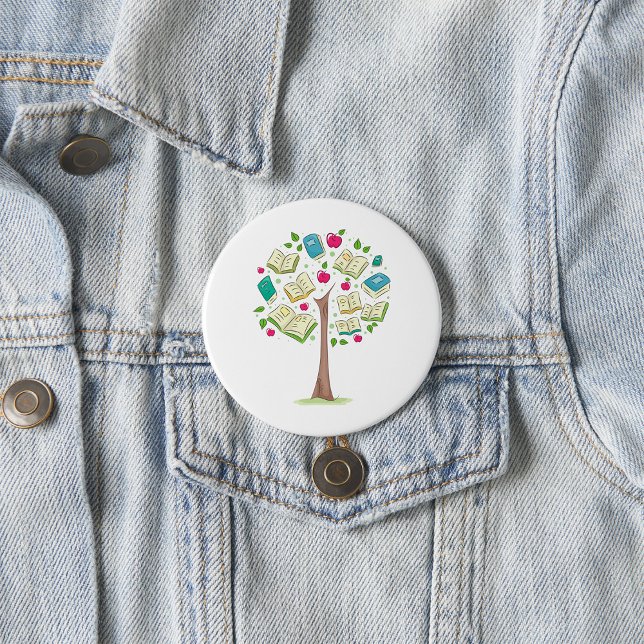 Badge Rond 7,6 Cm Arbre éducatif de connaissances avec des livres (Créateur téléchargé)