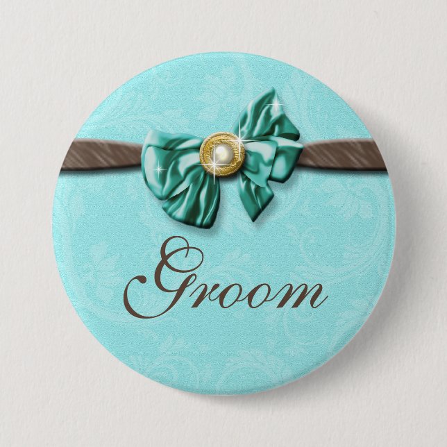 Badge Rond 7,6 Cm Arc bleu de gemme de brun d'aqua floral (Devant)